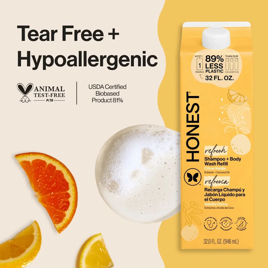 The Honest Company Refresh Shampoo + Body Wash Refill - Citrus Vanilla - 32 fl oz: Basic Cleansing, All Hair Types, Daily Use